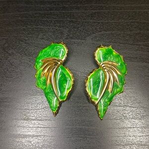Green and Gold Leaf Earrings
